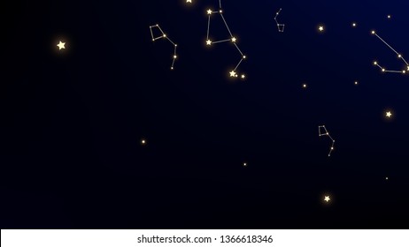 Constellation Map. Astronomical Print. Blue Galaxy Pattern. Beautiful Cosmic Sky with Many Stars.     Vector Stars Background.