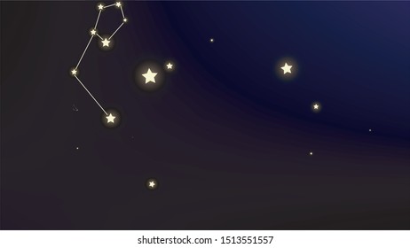 Constellation Map. Astronomical Print. Blue Galaxy Pattern. Beautiful Cosmic Sky with Many Stars.     Vector Zodiac Sky Background.