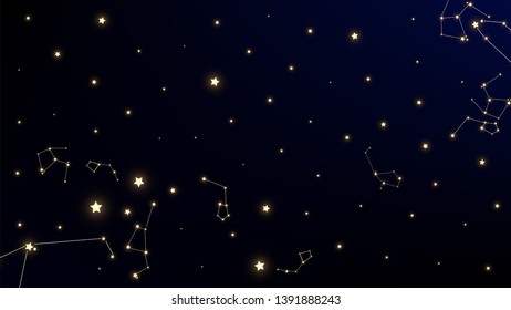 Constellation Map. Astronomical Print. Dark Galaxy Pattern. Magic Cosmic Sky with Many Stars.     Vector Stars Background.