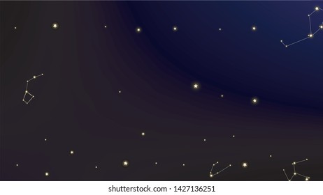 Constellation Map. Astronomical Print. Dark Blue Galaxy Pattern. Mystic Cosmic Sky with Many Stars.     Vector Nebula Space Background.