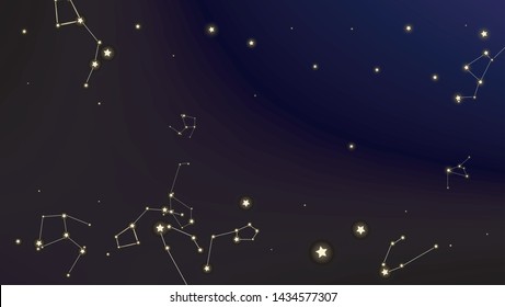 Constellation Map. Astronomical Print. Dark Blue Galaxy Pattern. Beautiful Cosmic Sky with Many Stars.     Vector Stars in Space Background.