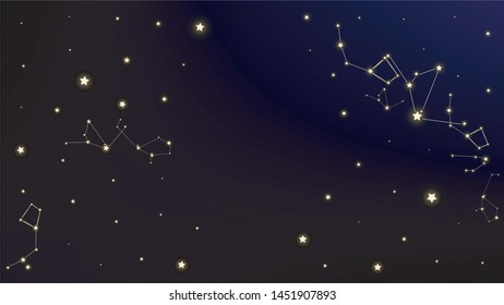 Constellation Map. Astronomical Print. Dark Blue Galaxy Pattern. Magic Cosmic Sky with Many Stars.     Vector Space Stars Background.