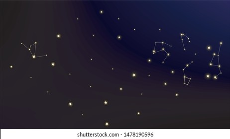 Constellation Map. Astronomical Print. Dark Galaxy Pattern. Beautiful Cosmic Sky with Many Stars.     Vector Stars in Space Background.