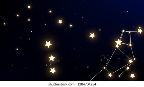 Constellation Map. Astronomical Print. Gradient Blue Galaxy Pattern. Mystic Cosmic Sky with Many Stars.     Vector Sky Cosmos Background.