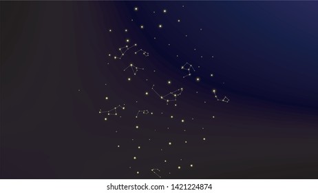 Constellation Map. Astronomical Print. Gradient Blue Galaxy Pattern. Magic Cosmic Sky with Many Stars.     Vector Stars Background.