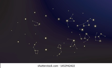 Constellation Map. Astronomical Print. Gradient Blue Galaxy Pattern. Mystic Cosmic Sky with Many Stars. Vector Sky Cosmos Background.