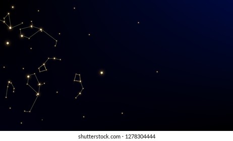 Constellation Map. Astronomical Print. Magic Cosmic Sky with Many Stars.     Dark Galaxy Pattern. Vector Space Stars Background.
