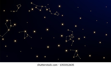 Constellation Map. Astronomical Print. Magic Cosmic Sky with Many Stars.     Gradient Blue Galaxy Pattern. Vector Constellation Pattern.