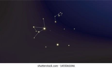 Constellation Map. Astronomical Print. Magic Cosmic Sky with Many Stars.     Dark Galaxy Pattern. Vector Space Stars Background.