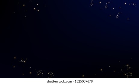 Constellation Map. Astronomical Print. Mystic Cosmic Sky with Many Stars.     Blue Galaxy Pattern. Vector Space Stars Background.