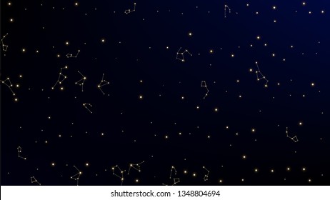 Constellation Map. Astronomical Print. Mystic Cosmic Sky with Many Stars.     Night Galaxy Pattern. Vector Stars in Space Background.