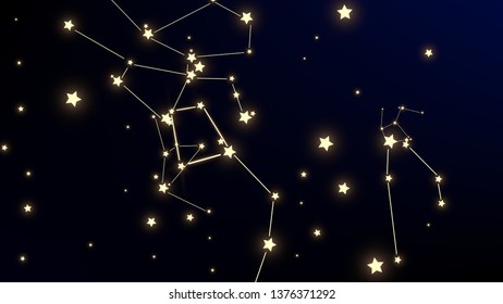 Constellation Map. Astronomical Print. Mystic Cosmic Sky with Many Stars.     Night Galaxy Pattern. Vector Stars Background.