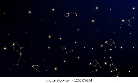 Constellation Map. Astronomical Print. Night Galaxy Pattern. Magic Cosmic Sky with Many Stars.     Vector Space Stars Background.