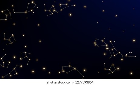 Constellation Map. Astronomical Print. Night Galaxy Pattern. Beautiful Cosmic Sky with Many Stars.     Vector Stars Background.