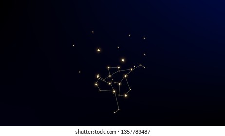 Constellation Map. Astronomical Print. Night Galaxy Pattern. Shining Cosmic Sky with Many Stars.     Vector Zodiac Sky Background.