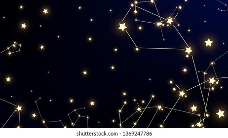 Constellation Map. Astronomical Print. Night Galaxy Pattern. Beautiful Cosmic Sky with Many Stars.     Vector Sky Cosmos Background.