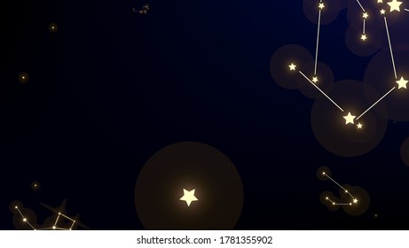 Constellation Map. Astronomical Print. Night Galaxy Pattern. Beautiful Cosmic Sky with Many Stars.     Vector Sky Cosmos Background.