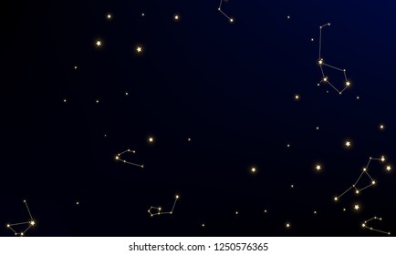 Constellation Map. Astronomical Print. Shining Cosmic Sky with Many Stars.     Night Galaxy Pattern. Vector Sky Cosmos Background.