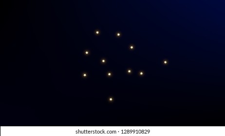 Constellation Map. Astronomical Print. Shining Cosmic Sky with Many Stars.     Dark Blue Galaxy Pattern. Vector Zodiac Sky Background.
