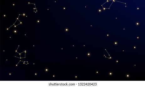 Constellation Map. Astronomical Print. Shining Cosmic Sky with Many Stars.     Gradient Blue Galaxy Pattern. Vector Space Stars Background.