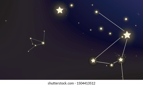 Constellation Map. Astronomical Print. Shining Cosmic Sky with Many Stars.     Dark Galaxy Pattern. Vector Stars in Space Background.