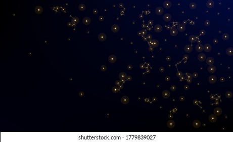 Constellation Map. Beautiful Cosmic Sky with Many Stars.     Dark Galaxy Pattern. Astronomical Print. Vector Constellation Map Background.