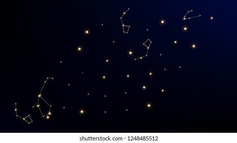 Constellation Map. Blue Galaxy Pattern. Astronomical Print. Beautiful Cosmic Sky with Many Stars.     Vector Stars in Space Background.