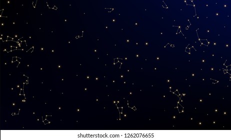 Constellation Map. Blue Galaxy Pattern. Astronomical Print. Shining Cosmic Sky with Many Stars.     Vector Constellation Pattern.