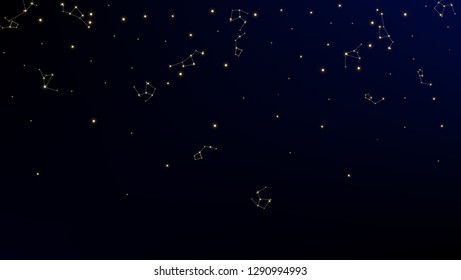 Constellation Map. Blue Galaxy Pattern. Astronomical Print. Beautiful Cosmic Sky with Many Stars.     Vector Nebula Space Background.