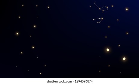 Constellation Map. Blue Galaxy Pattern. Beautiful Cosmic Sky with Many Stars.     Astronomical Print. Vector Milky Way Background.