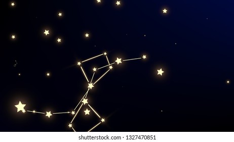 Constellation Map. Blue Galaxy Pattern. Astronomical Print. Shining Cosmic Sky with Many Stars.     Vector Milky Way Background.