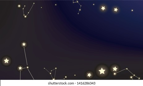 Constellation Map. Blue Galaxy Pattern. Astronomical Print. Beautiful Cosmic Sky with Many Stars.     Vector Nebula Space Background.