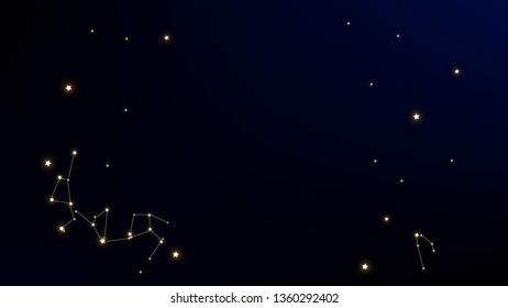 Constellation Map. Dark Blue Galaxy Pattern. Astronomical Print. Mystic Cosmic Sky with Many Stars.     Vector Constellation Pattern.