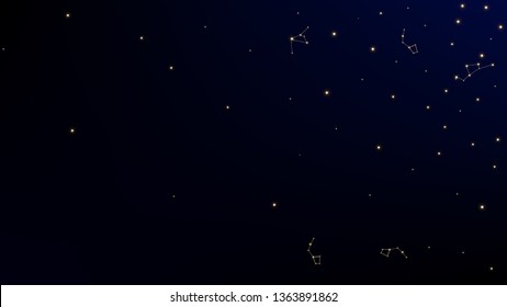 Constellation Map. Dark Blue Galaxy Pattern. Mystic Cosmic Sky with Many Stars.     Astronomical Print. Vector Milky Way Background.