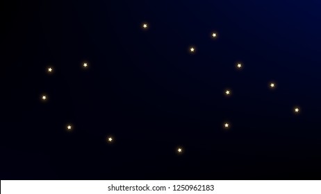 Constellation Map. Dark Galaxy Pattern. Astronomical Print. Magic Cosmic Sky with Many Stars.     Vector Sky Cosmos Background.