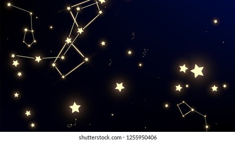 Constellation Map. Dark Galaxy Pattern. Astronomical Print. Magic Cosmic Sky with Many Stars.     Vector Stars Background.
