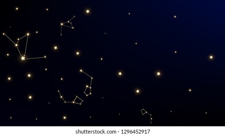 Constellation Map. Dark Galaxy Pattern. Astronomical Print. Magic Cosmic Sky with Many Stars.     Vector Stars Background.