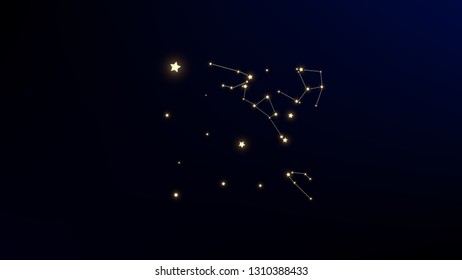 Constellation Map. Dark Galaxy Pattern. Astronomical Print. Mystic Cosmic Sky with Many Stars.     Vector Milky Way Background.