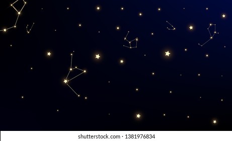 Constellation Map. Dark Galaxy Pattern. Astronomical Print. Magic Cosmic Sky with Many Stars.     Vector Constellation Pattern.