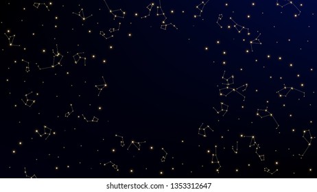 Constellation Map. Gradient Blue Galaxy Pattern. Shining Cosmic Sky with Many Stars.     Astronomical Print. Vector Stars Background.