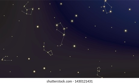 Constellation Map. Gradient Blue Galaxy Pattern. Astronomical Print. Shining Cosmic Sky with Many Stars.     Vector Stars Background.