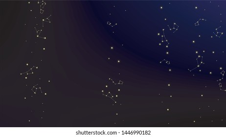 Constellation Map. Gradient Blue Galaxy Pattern. Shining Cosmic Sky with Many Stars.     Astronomical Print. Vector Nebula Space Background.
