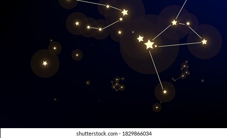 Constellation Map. Gradient Blue Galaxy Pattern. Magic Cosmic Sky with Many Stars.     Astronomical Print. Vector Zodiac Sky Background.