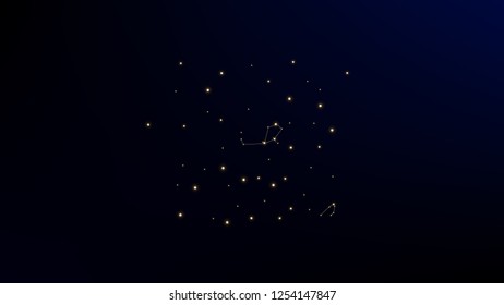 Constellation Map. Magic Cosmic Sky with Many Stars.     Dark Galaxy Pattern. Astronomical Print. Vector Constellation Map Background.