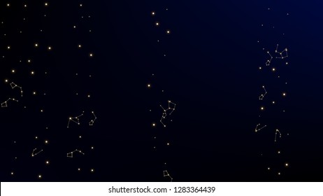 Constellation Map. Magic Cosmic Sky with Many Stars.     Dark Galaxy Pattern. Astronomical Print. Vector Stars in Space Background.