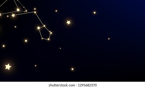 Constellation Map. Magic Cosmic Sky with Many Stars.     Astronomical Print. Dark Galaxy Pattern. Vector Stars Background.