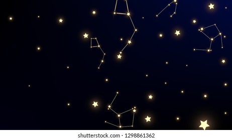 Constellation Map. Magic Cosmic Sky with Many Stars.     Dark Galaxy Pattern. Astronomical Print. Vector Stars Background.