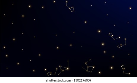 Constellation Map. Magic Cosmic Sky with Many Stars.     Dark Galaxy Pattern. Astronomical Print. Vector Zodiac Sky Background.