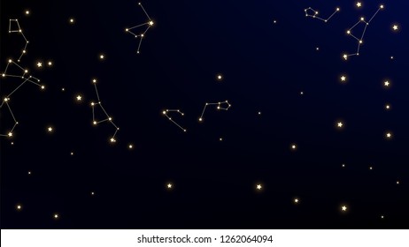 Constellation Map. Mystic Cosmic Sky with Many Stars.     Night Galaxy Pattern. Astronomical Print. Vector Space Stars Background.