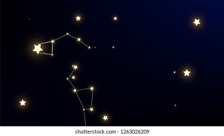 Constellation Map. Mystic Cosmic Sky with Many Stars.     Dark Blue Galaxy Pattern. Astronomical Print. Vector Milky Way Background.